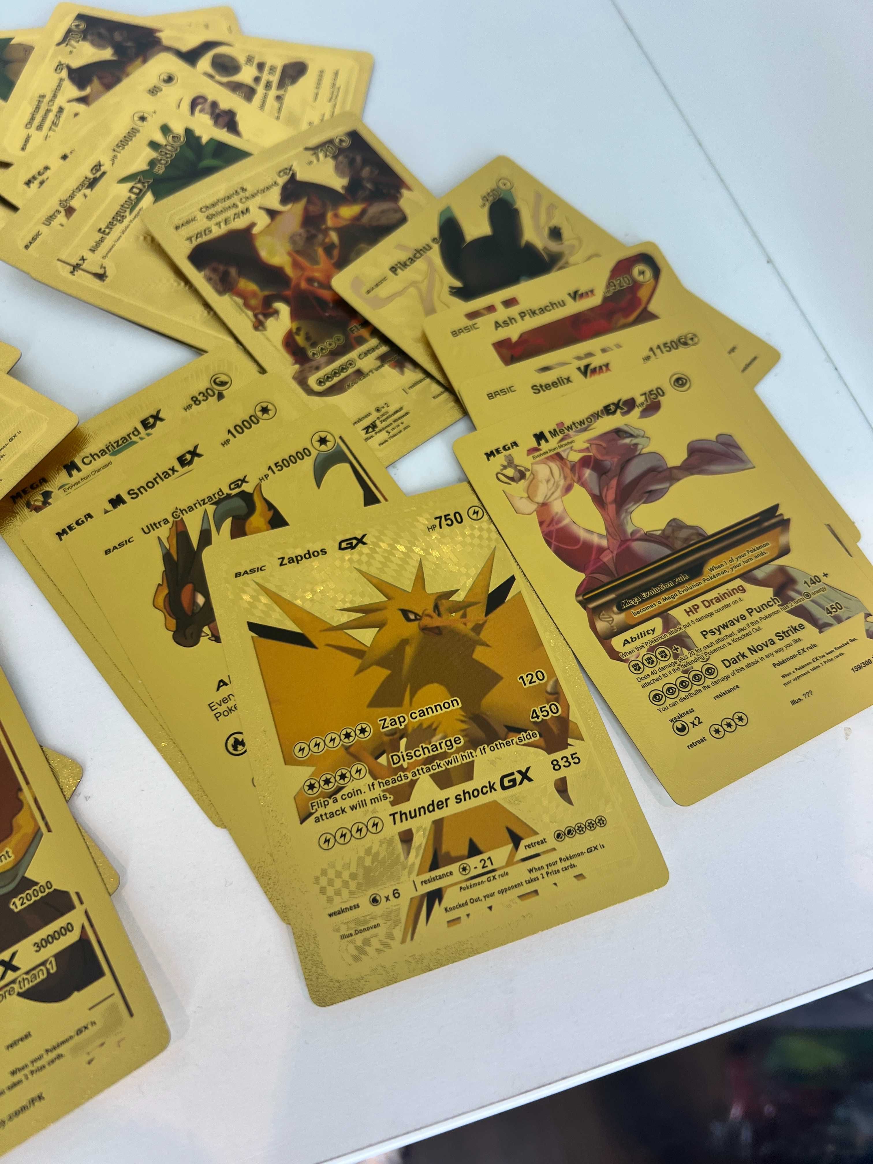 Metalizowane Karty Pokemon Pikachu Wysokie HP Pikaczu Złote Gold