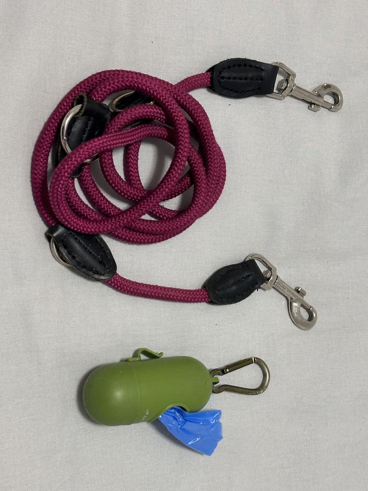 Trela de treino ou de passeio para cão + porta sacos de necessidades.