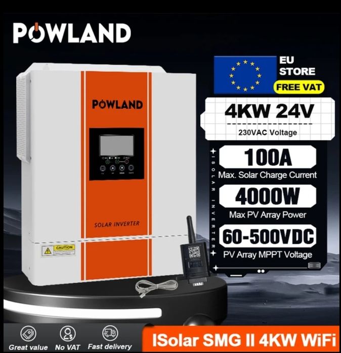 Гібридний сонячний інвертор Powland 4KW 24V 100A
100A
Solar SMG II 4KW