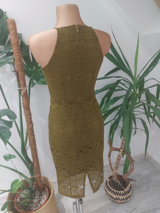 Sukienka midi na ramiączkach gruba tkana koronka H&M podszewka