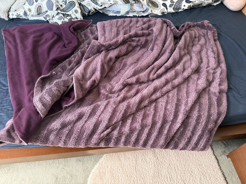 Narzuta Home&You 220x250 polar i futro koc kapa fiolet śliwkowy