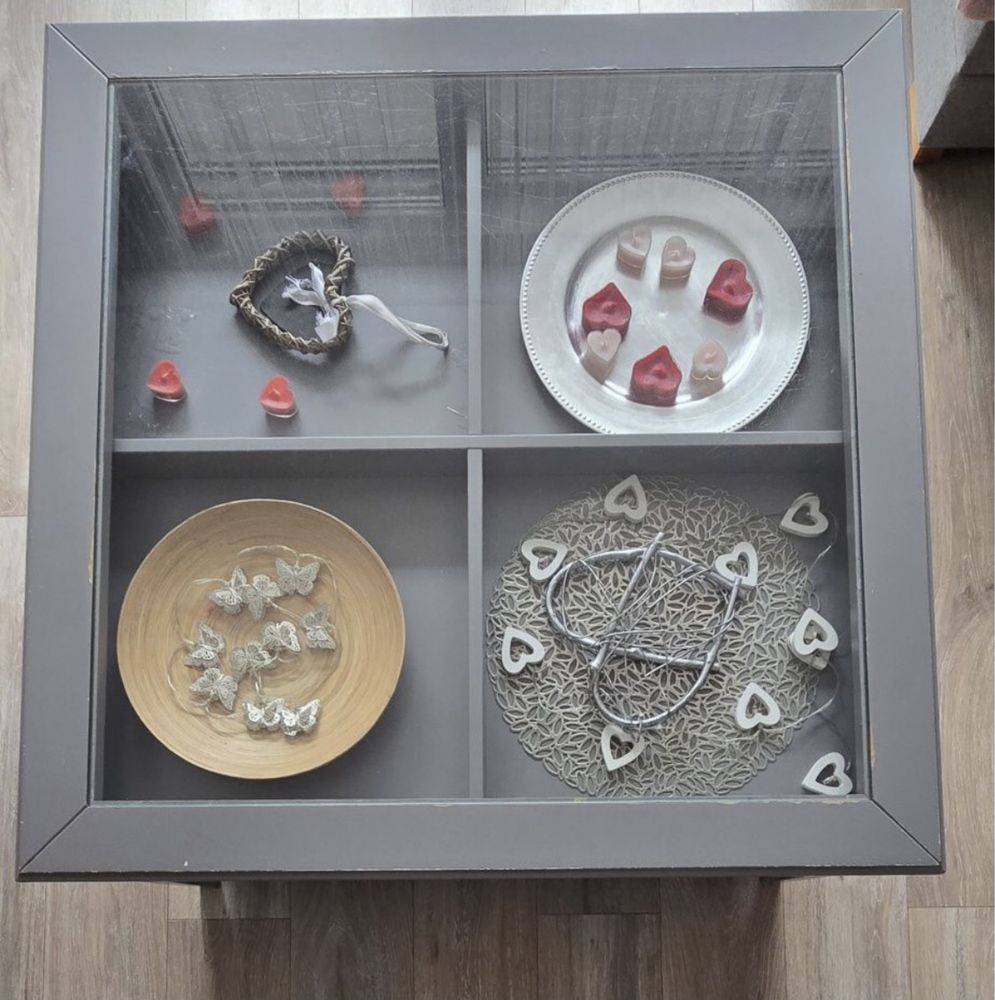 Stolik kawowy 93x93 Ikea szuflada ze szklem
