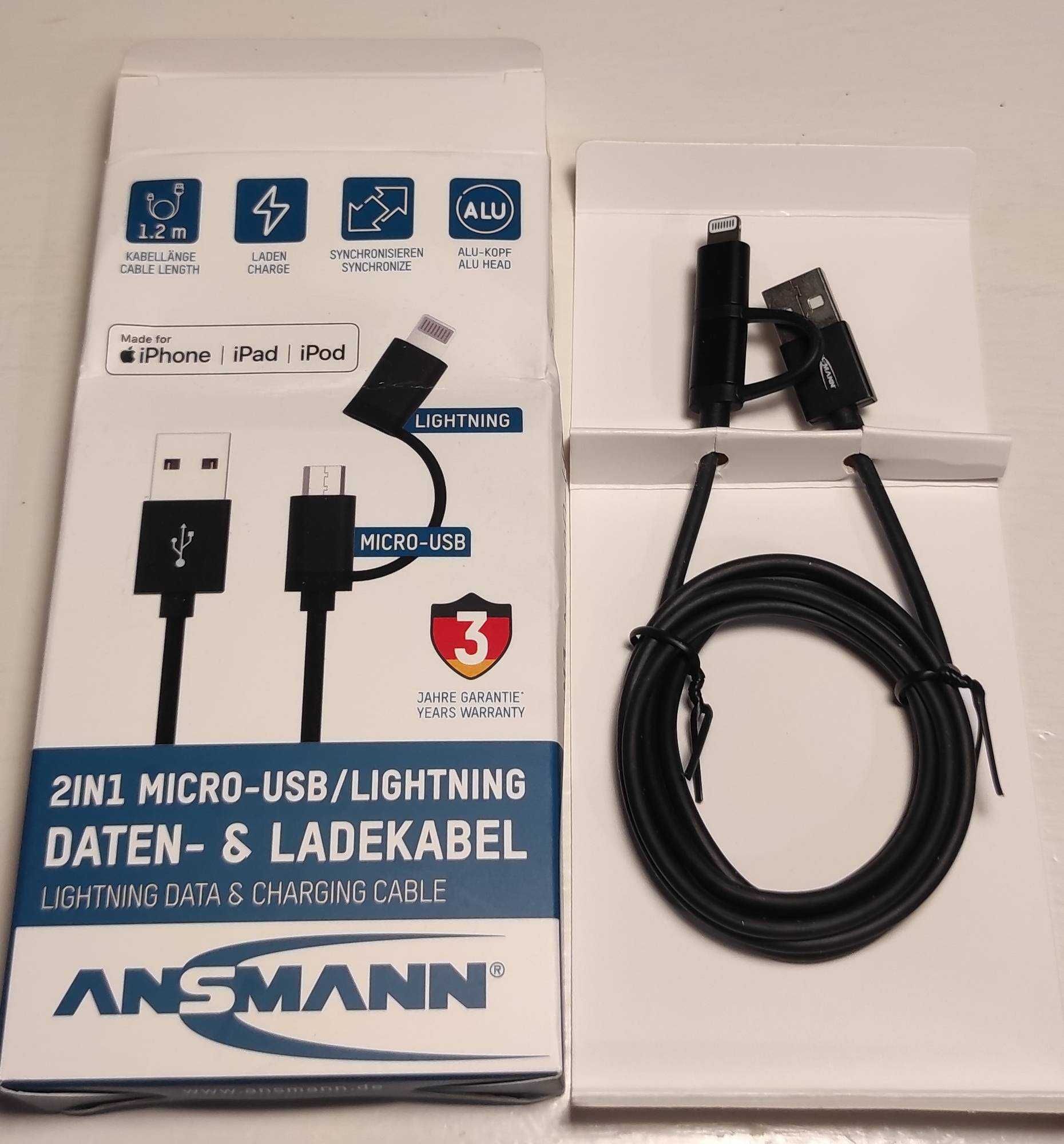 Kabel 2w1 Micro-USB/Lightning do iPhone iPad iPod | Ansmann