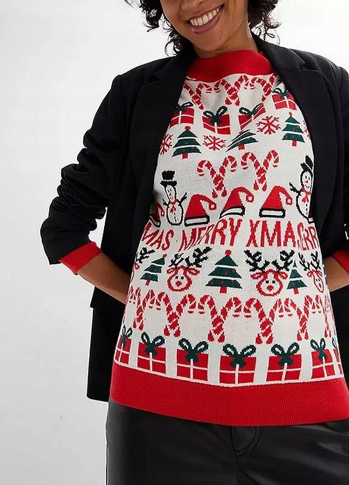 B.P.C sweter dzianinowy świąteczny we wzory 48/50.