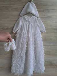 Крестильное платье длинное 0-3мес крестильный комплект
