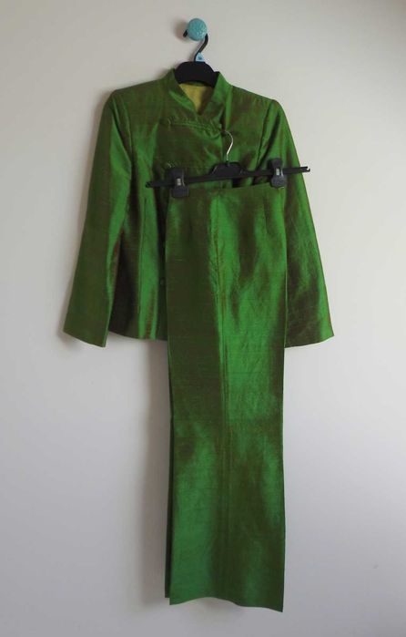 Haute couture jedwabny kostium garsonka silk soje jedwab szantung S M