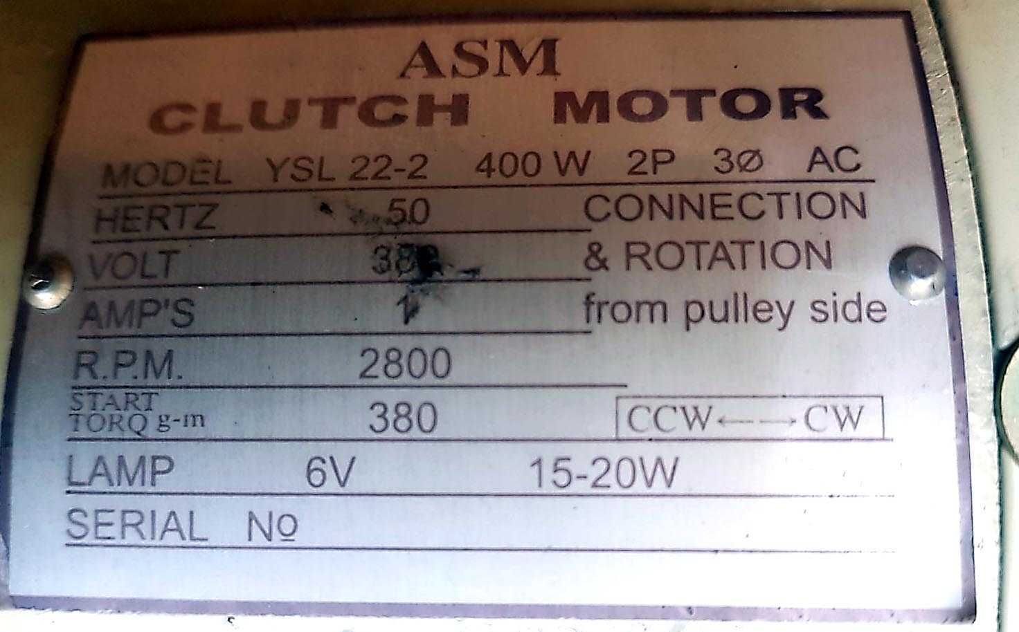 Сервомотор ASM Cluth motor YSL 22-2. Двигун для швейної машини.