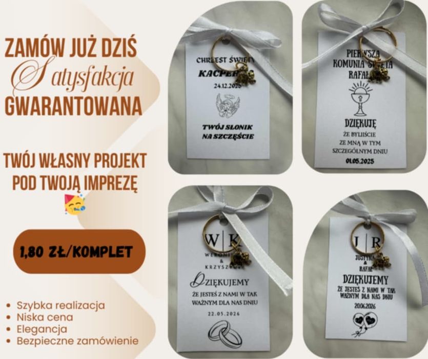 Podziekowanie z zawieszka dla gości 1.80 zl za sztuke