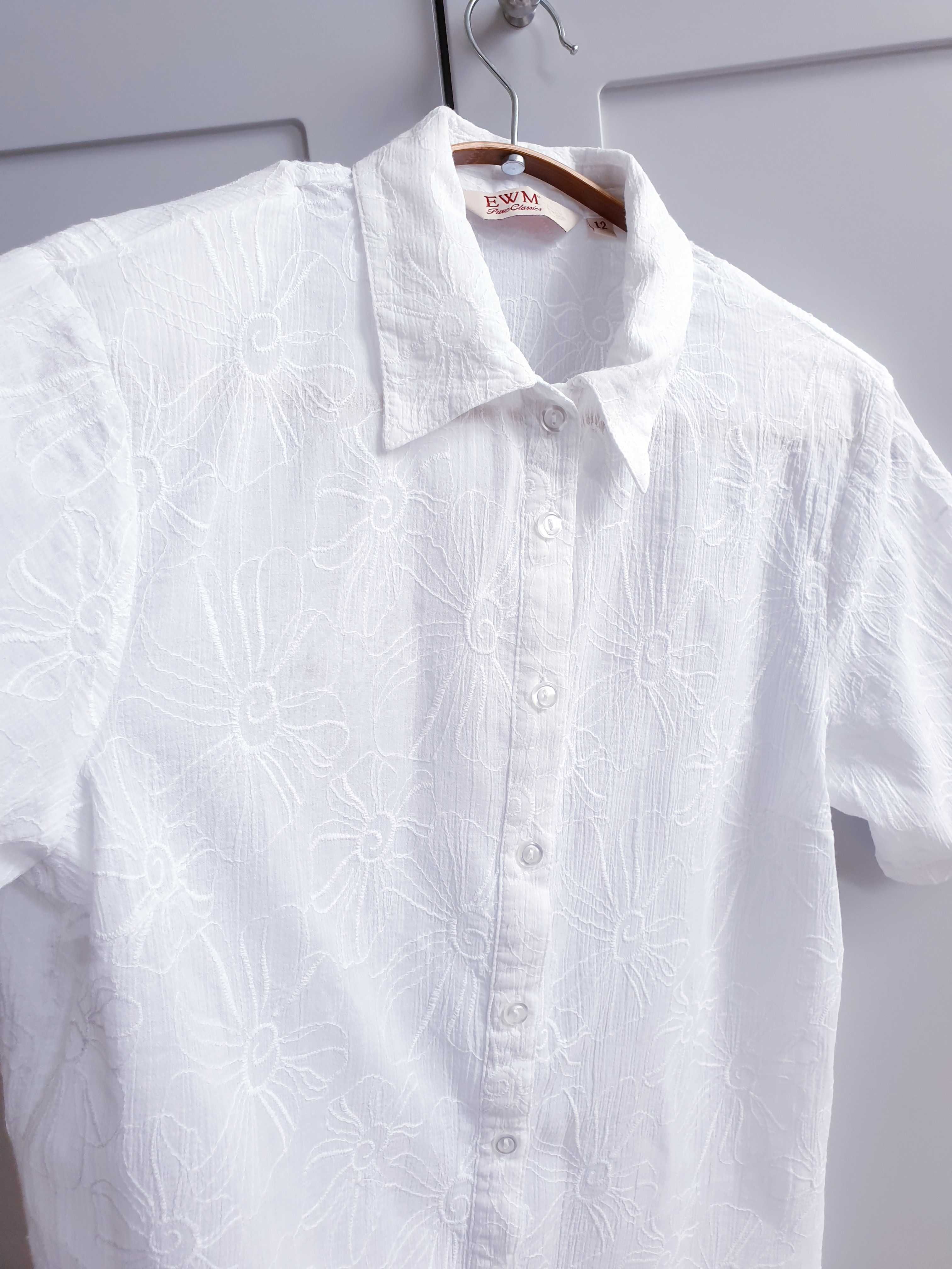 Biała bawełniana koszula bluzka vintage haftowana EWM 40