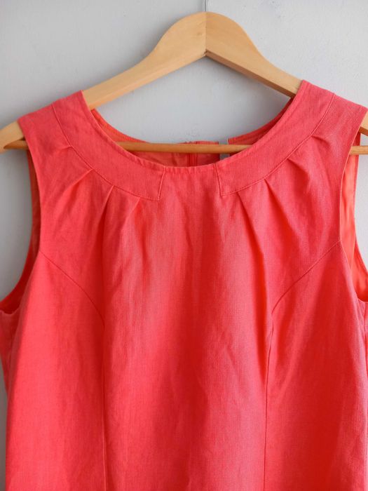 Claire Woman elegancka koralowa lniana sukienka princeska M