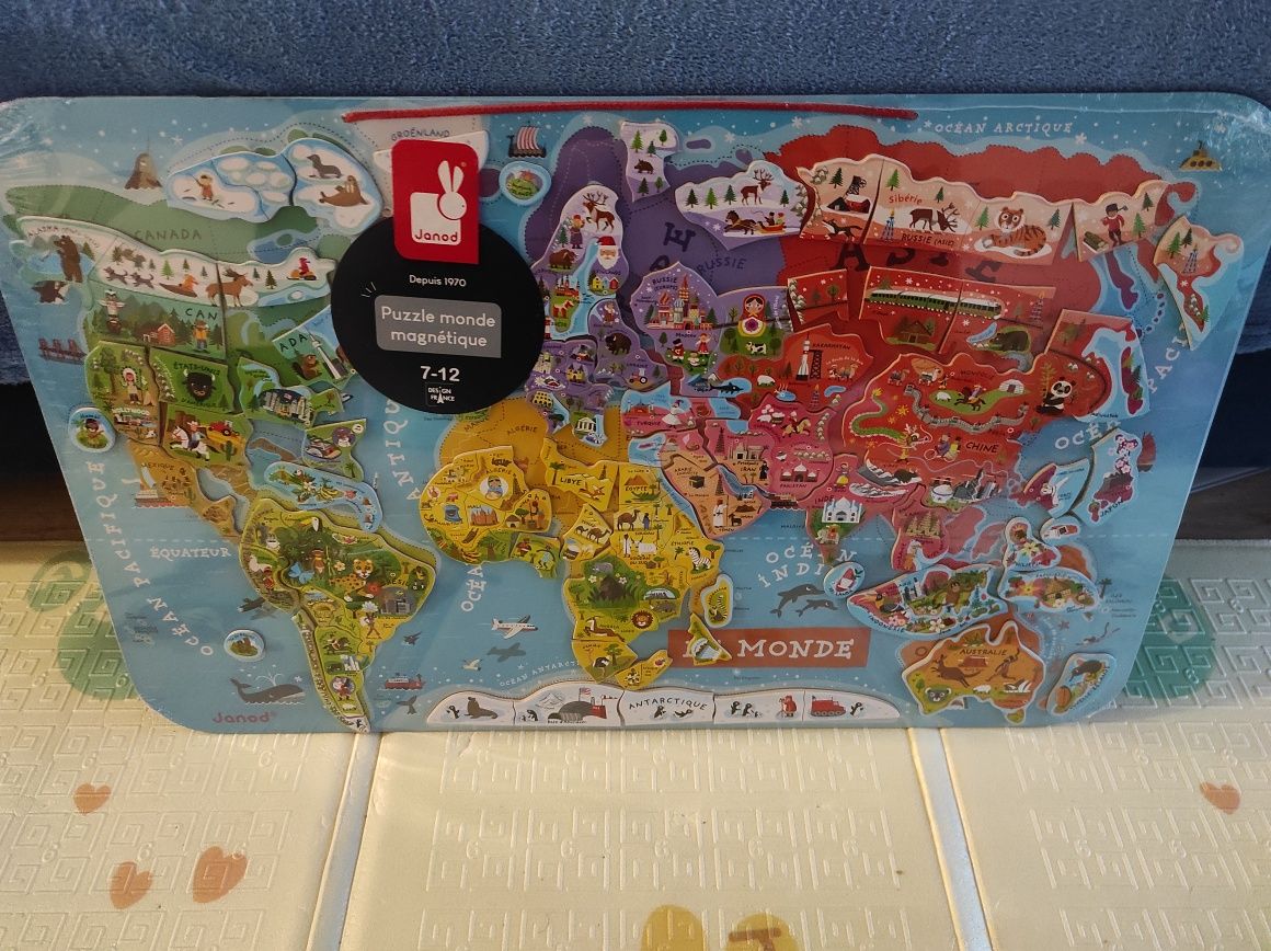 Jonod puzzle magnetyczne, mapa świata w języku francuskim