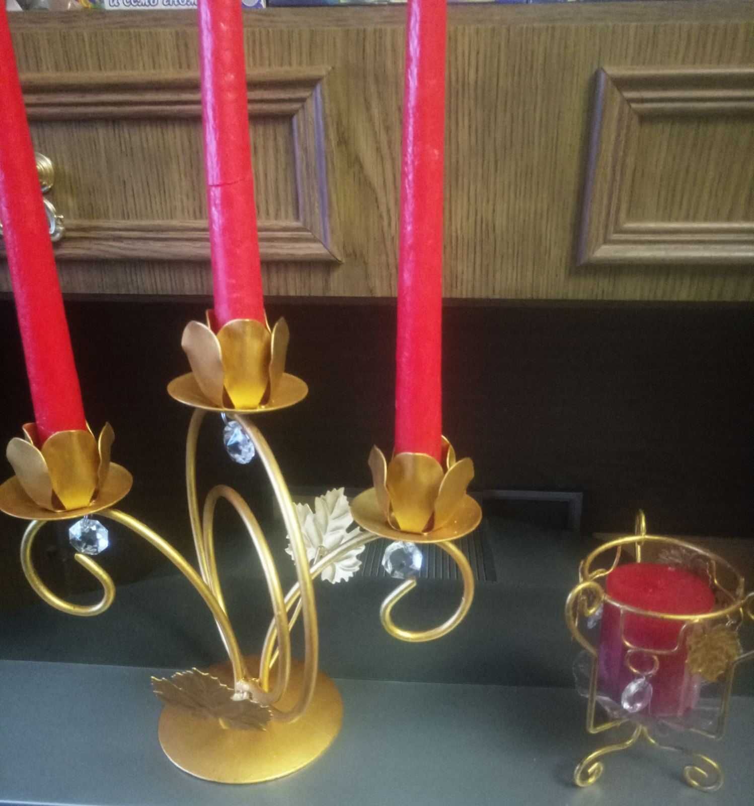 Подсвечники кованные винтажные на 3 свечи, розы, с бронзовым покрытием
