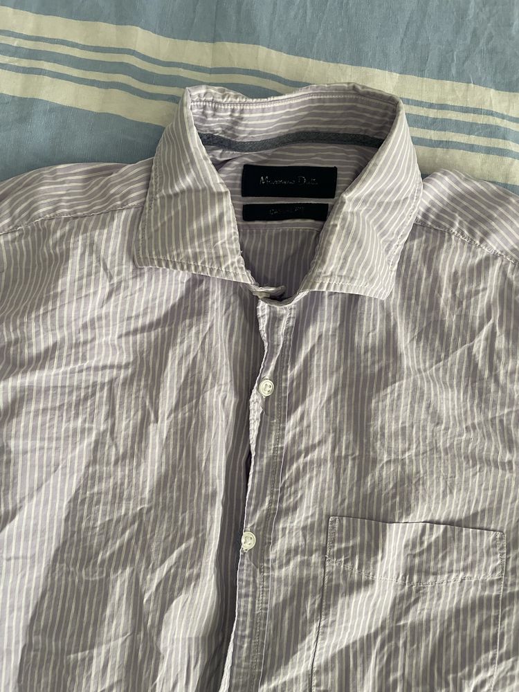 Massimo Dutti Mens Striped Casual Fit S Cotton Linen Blend