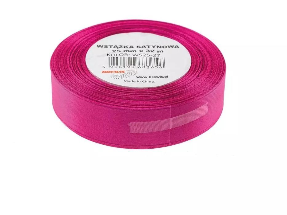 Wstążka satynowa różowa 25mmx32m. Brewis. Nowy Produkt