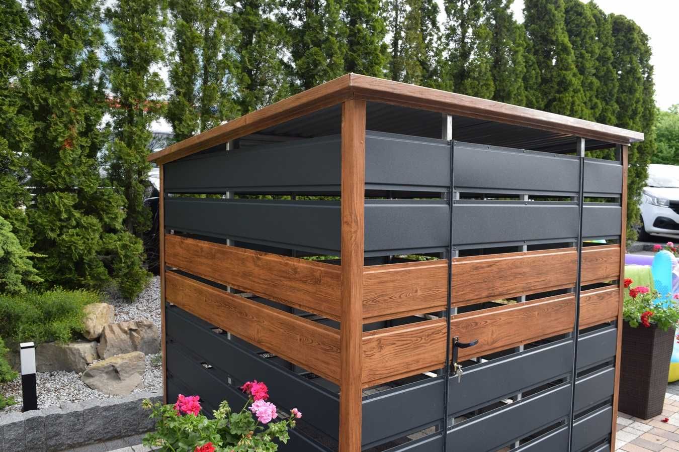 Nowoczesna - Wiata śmietnikowa 2x2m - kosz na śmieci - wiata na śmieci