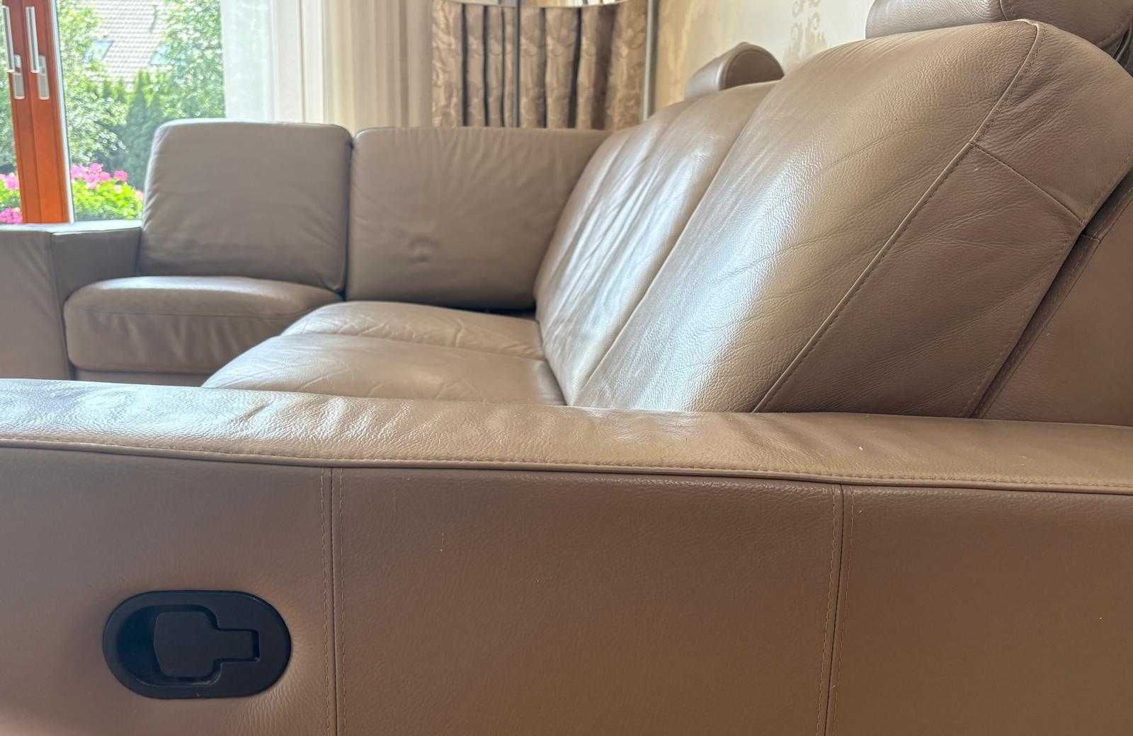 Sofa narożna KLER ze skóry o wym. 295x180cm, kolor beżowo-szary