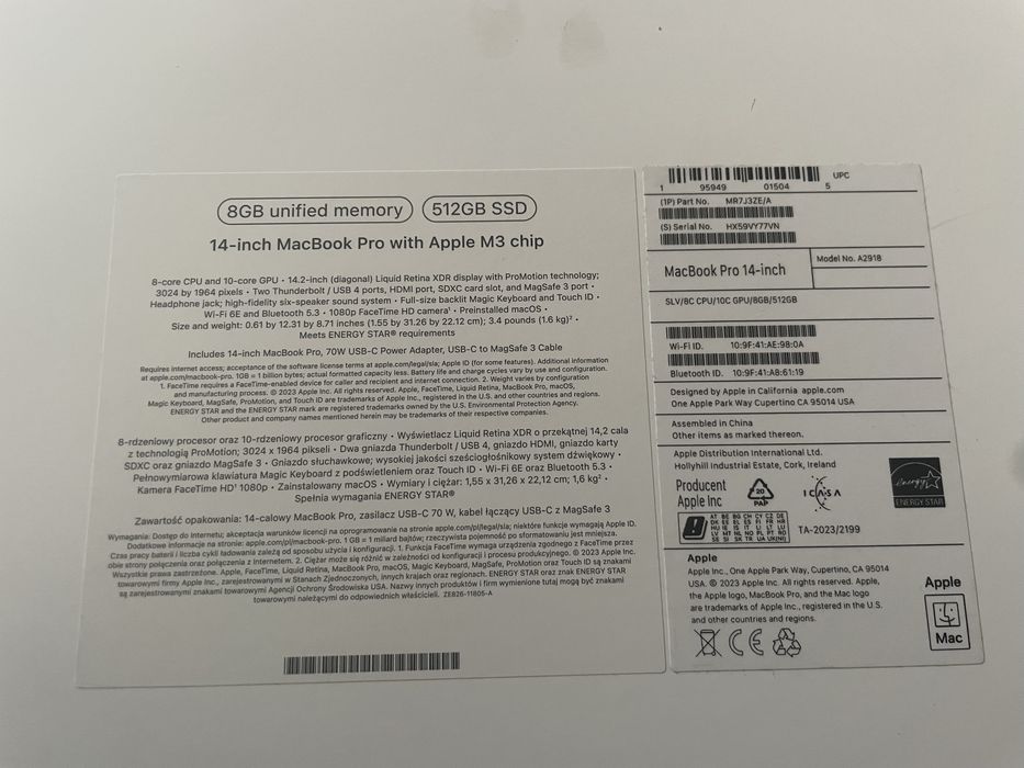 MacBook Pro M3 – 8 GB RAM – Stan bardzo dobry