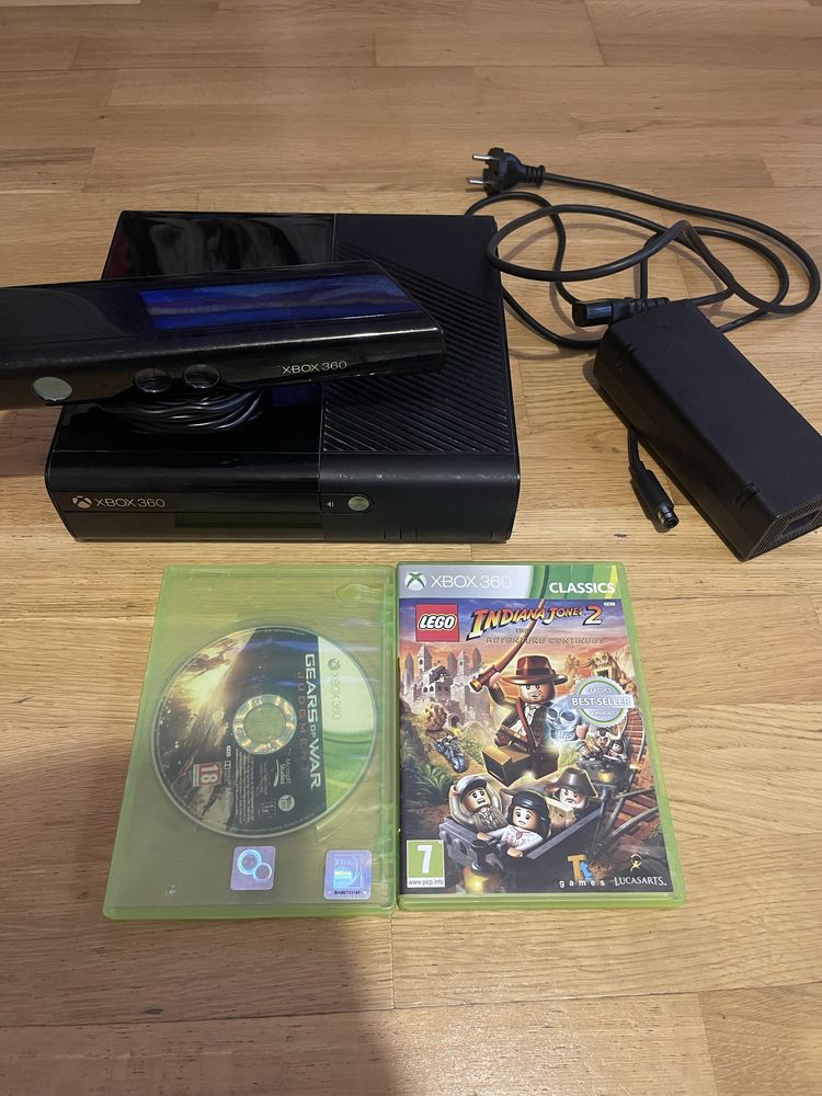 Xbox 360 e zasilacz + kinect + gry