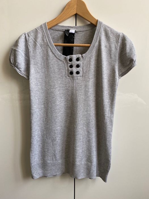 H&M szara bluzka z krótkim rękawem bufki 34