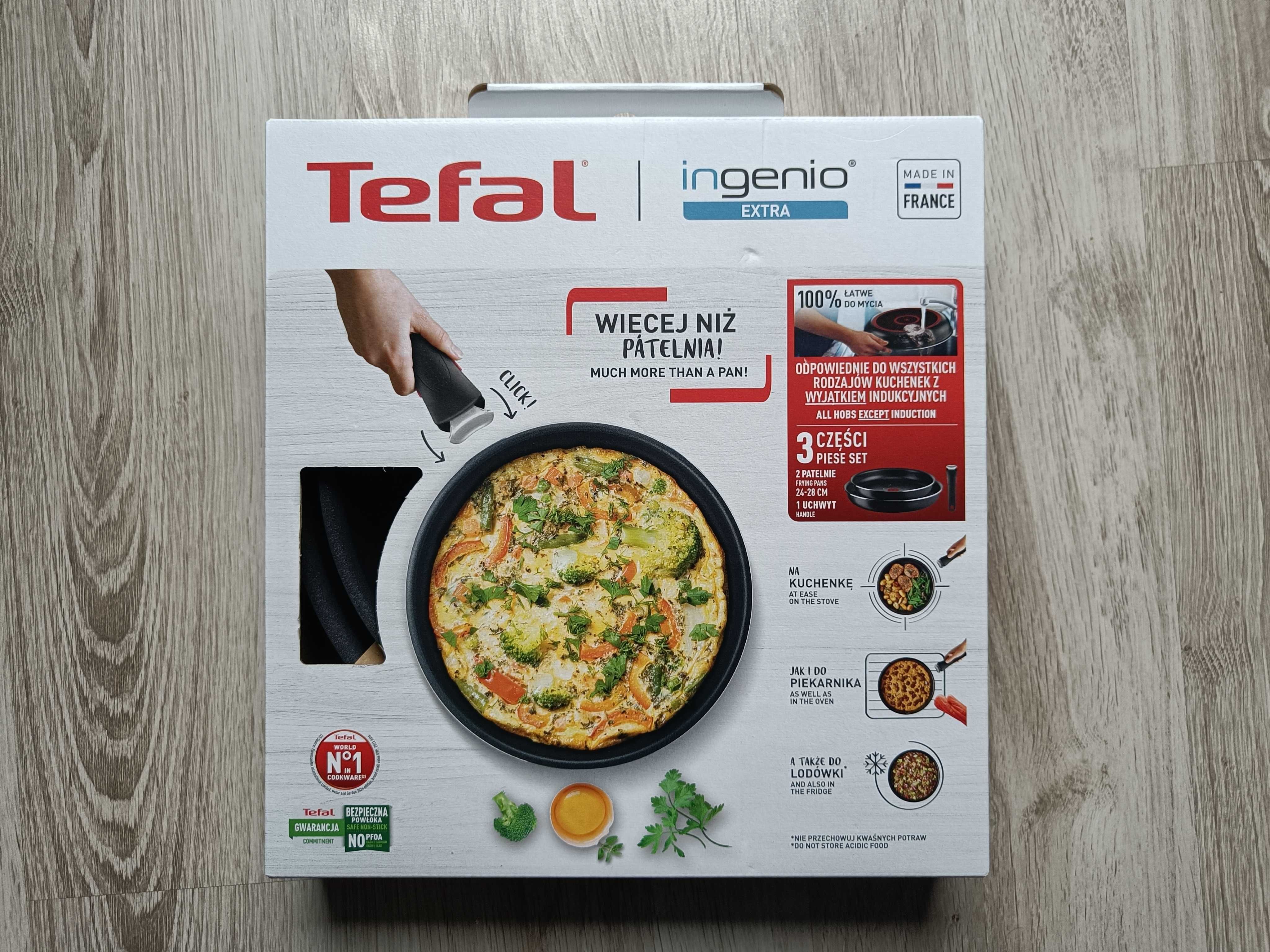 NOWY Zestaw Patelni Tefal Ingenio Extra 24 + 28 cm non-stick + uchwyt
