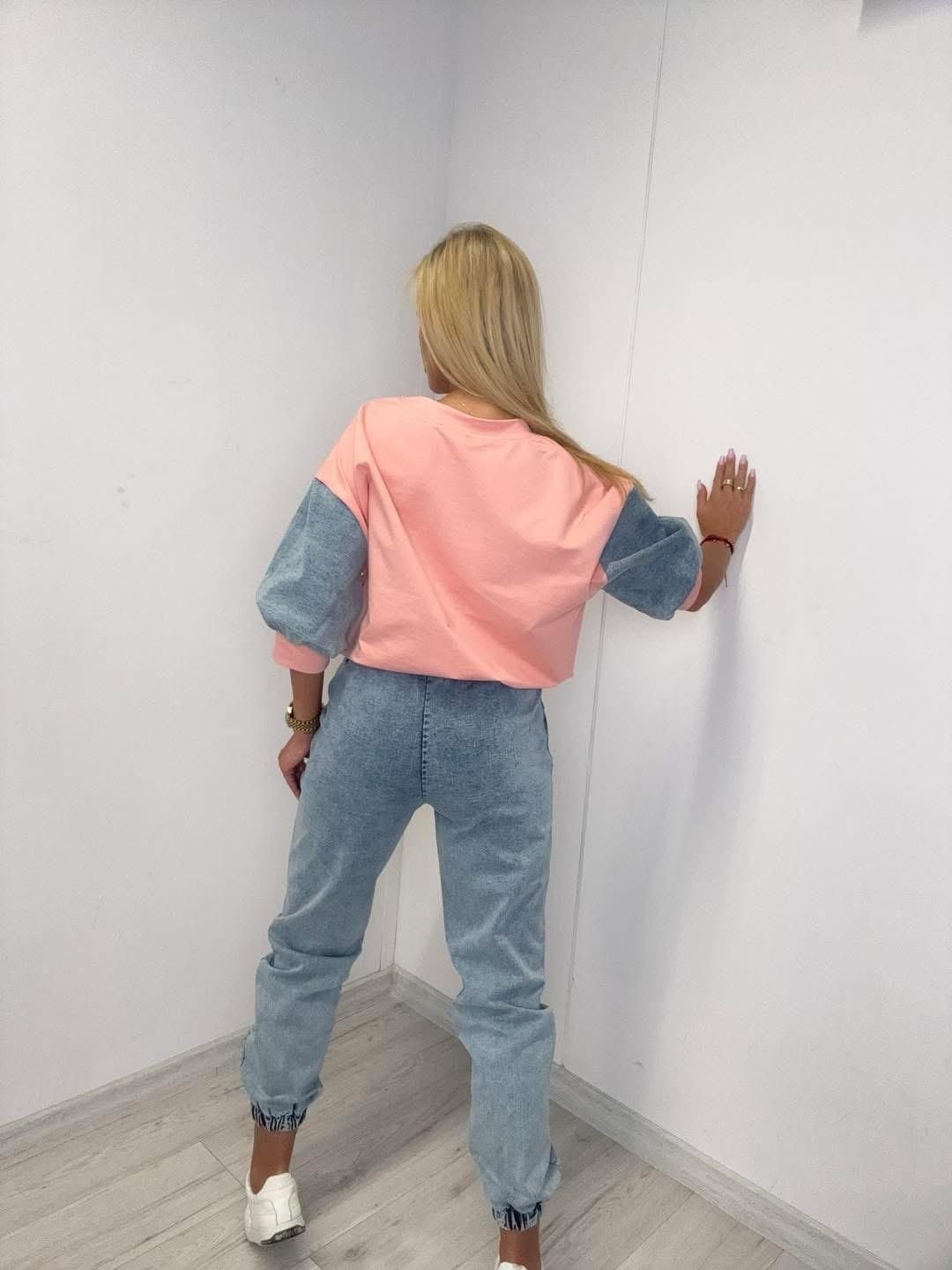 Piękny komplet dres jeans z cyrkoniami logo paparazzi