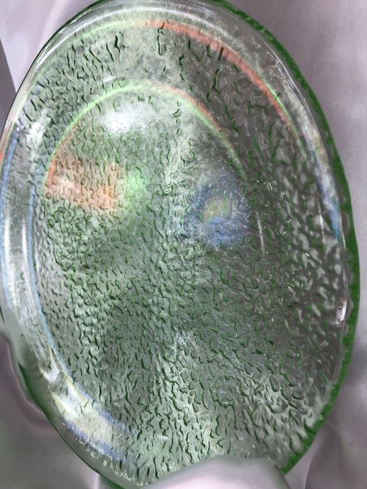 Talerz szklany zielony Sahara, E.Trzewik-Drost, HSG Ząbkowice, vintage