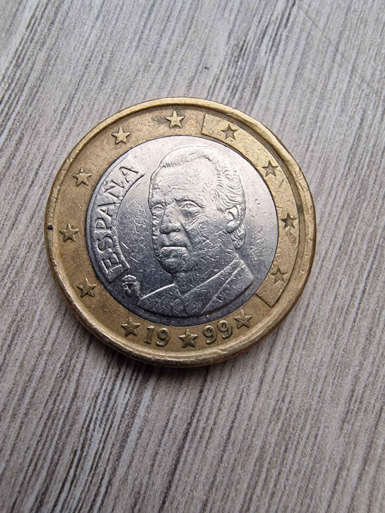 Moneta 1 Euro Juan Carlos I 1999 " podwójny podbródek " błędnie wybity
