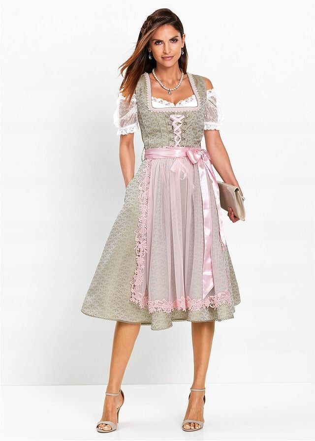 B.P.C. sukienka ludowa midi z różowym fartuszkiem 54.