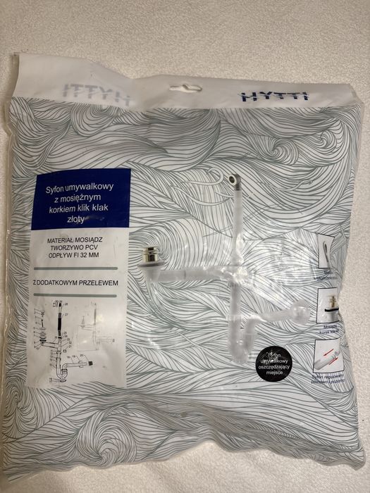 Syfon umywalkowy z mosieżnym korkiem klik klak złoty. HYTTI