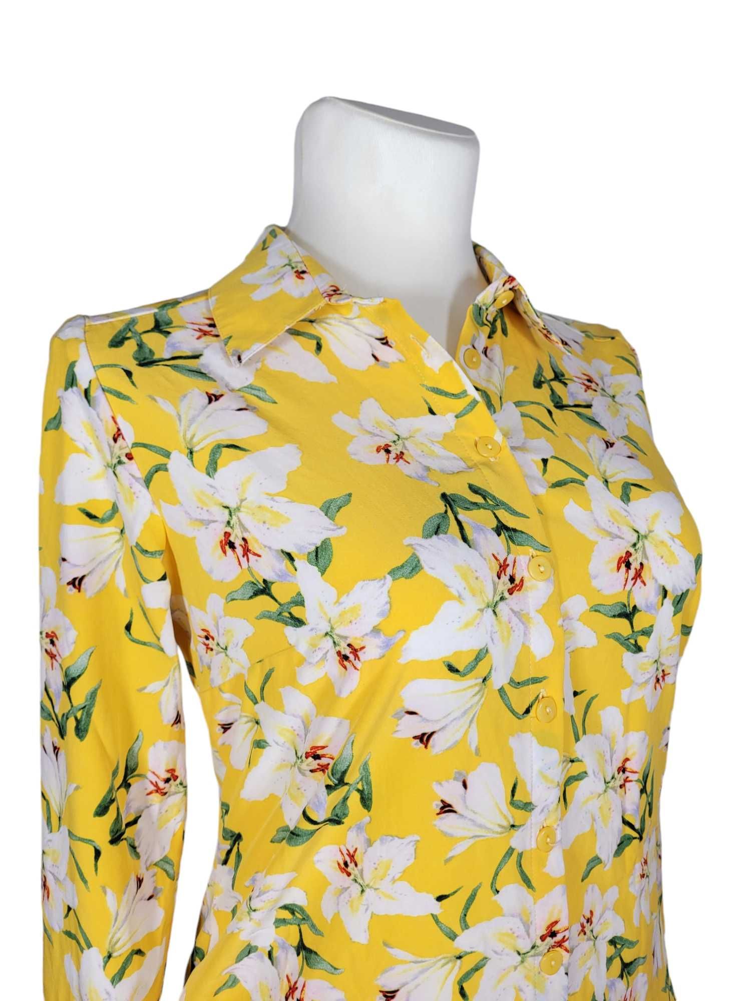 Żółta bluzka damska koszulowa 42,XL Belladonna wzór kwiaty