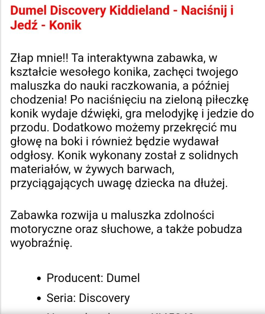 Konik DUMEL do raczkowania jeżdżący i grający 6+