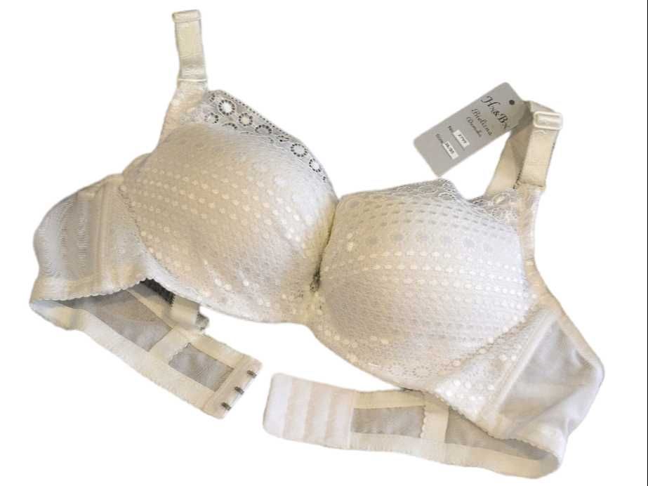 Biustonosz MEGA PUSH-UP Hn&Bn Koronka Szerokie Zapięcie 38/85B Ecru