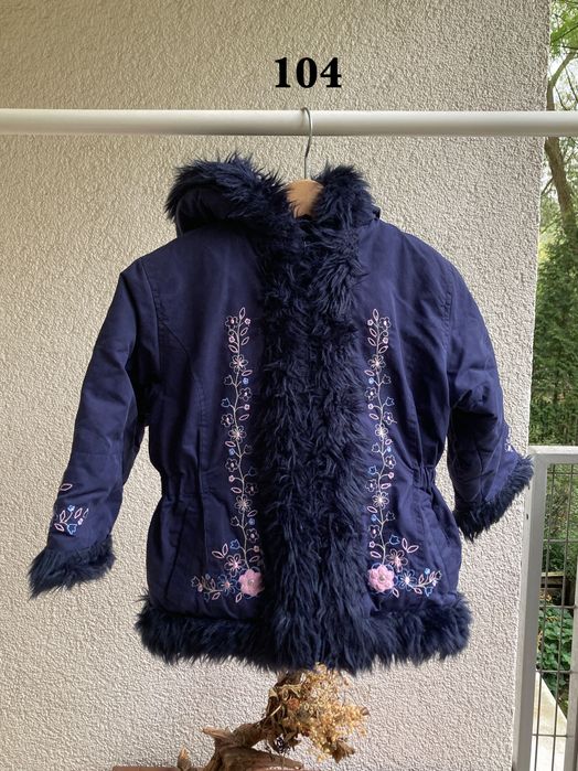 Ciepła kurtka Big Chill 104 cm 4 lata futerko hafty kwiaty super stan
