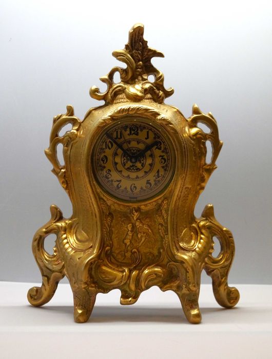 Stary, mechaniczny zegar z mosiądzu, PRL