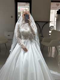 Свадебное белое платье премиум класса, вышитый вверх и юбка со шлейфом