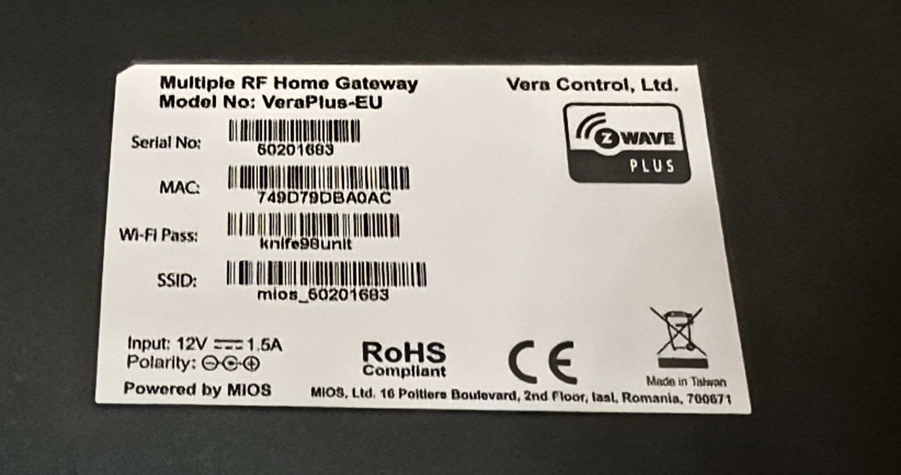 Vera Plus Z-Wave smart home Cenatrala serwer