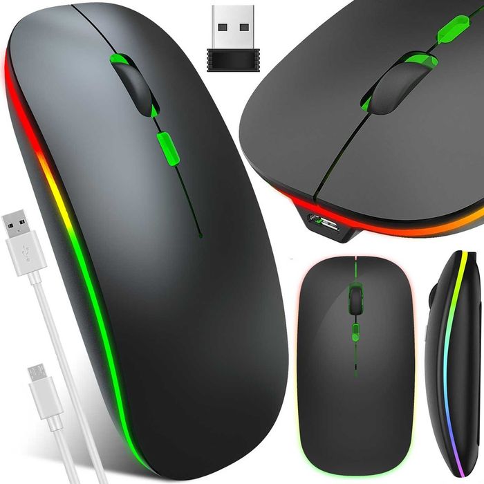 Беспроводная мышь Bluetooth 5.2 + 2.4 Гц с RGB подсветкой Black mat
