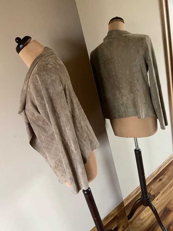 Ivy beau kurtka zamsz eko 40 42 xl narzutka asymeteyczna braz karmel