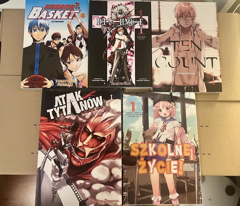 Zestaw mang 5 tomów Attack on Titan, kuroko’s basket, Death Note