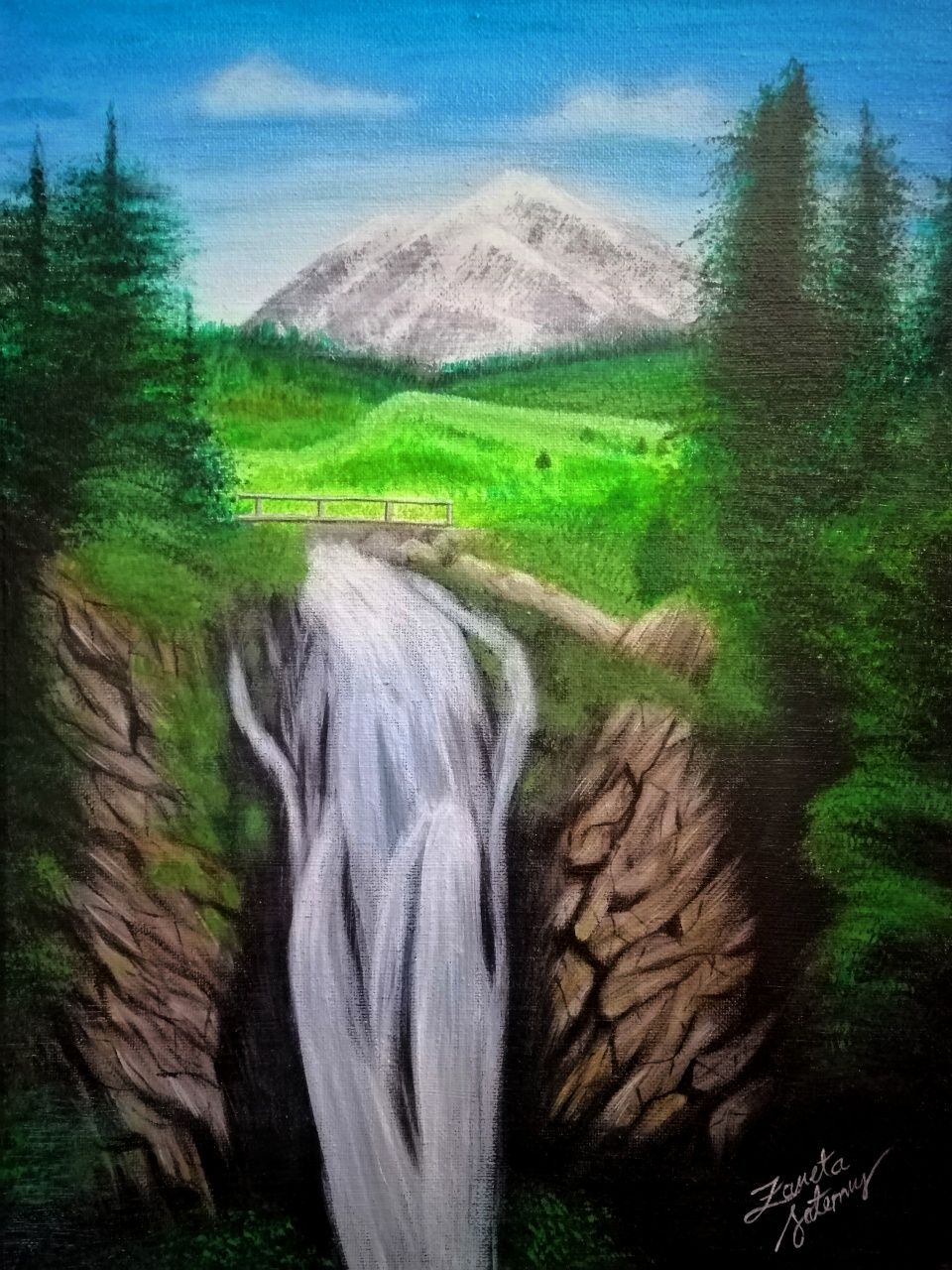 Własnoręczny obraz akrylowy ''Wodospad''