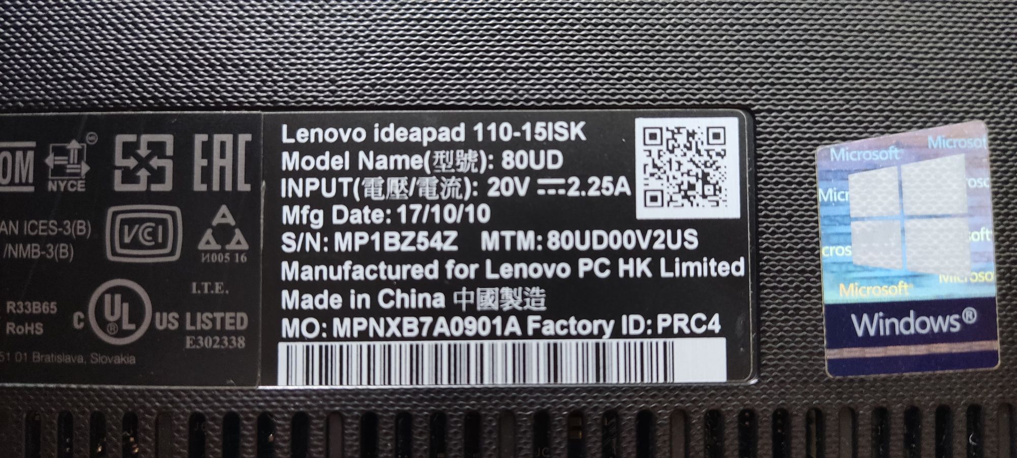 Laptop LENOVO IDEAPAD 110-15ISK.  15,6"