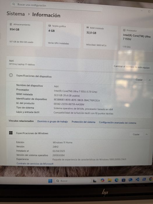 Portatil HP 1T 32Gb Ram