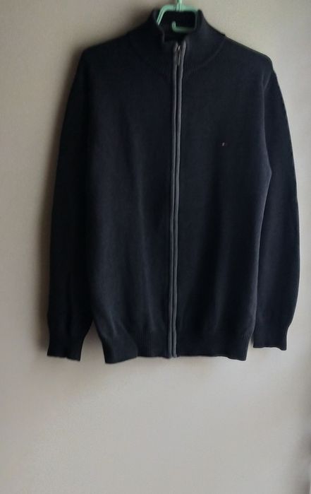 Tommy Hilfiger grafitowy rozpinany sweter męski XXL 100% bawełna