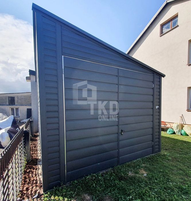 Garaż Blaszany 3,5X5 Brama - Drzwi Antracyt Dach Spad W Bok Tkd80