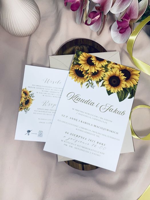 Zaproszenie ślubne ze słonecznikiem