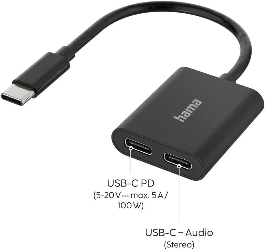 HAMA adapter hub 2w1 USB-C do słuchawek PC MacBook ładowarka 100W