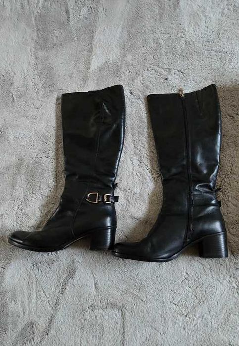 Buty kozaki czarne szeroka cholewka skóra rozmiar 39