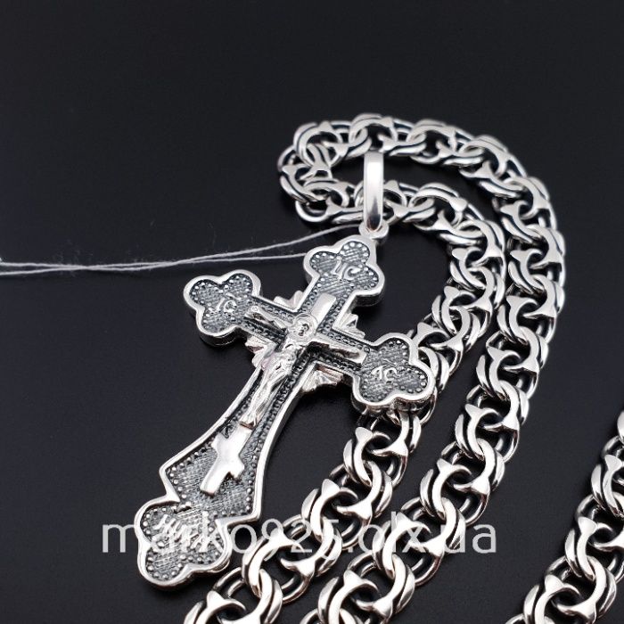 Серебряная цепочка и крестик Чоловічий ланцюжок якір і кулон хрестик
