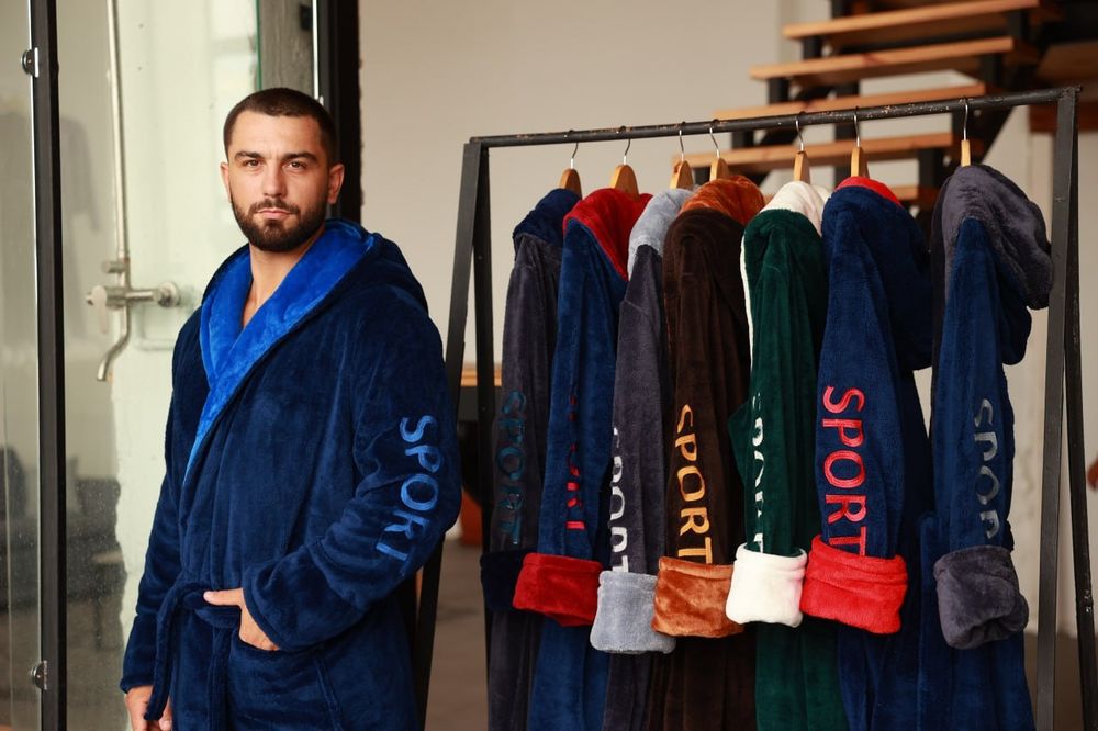 Мужской махровый халат / Мужской халат на запах батал S-6XL