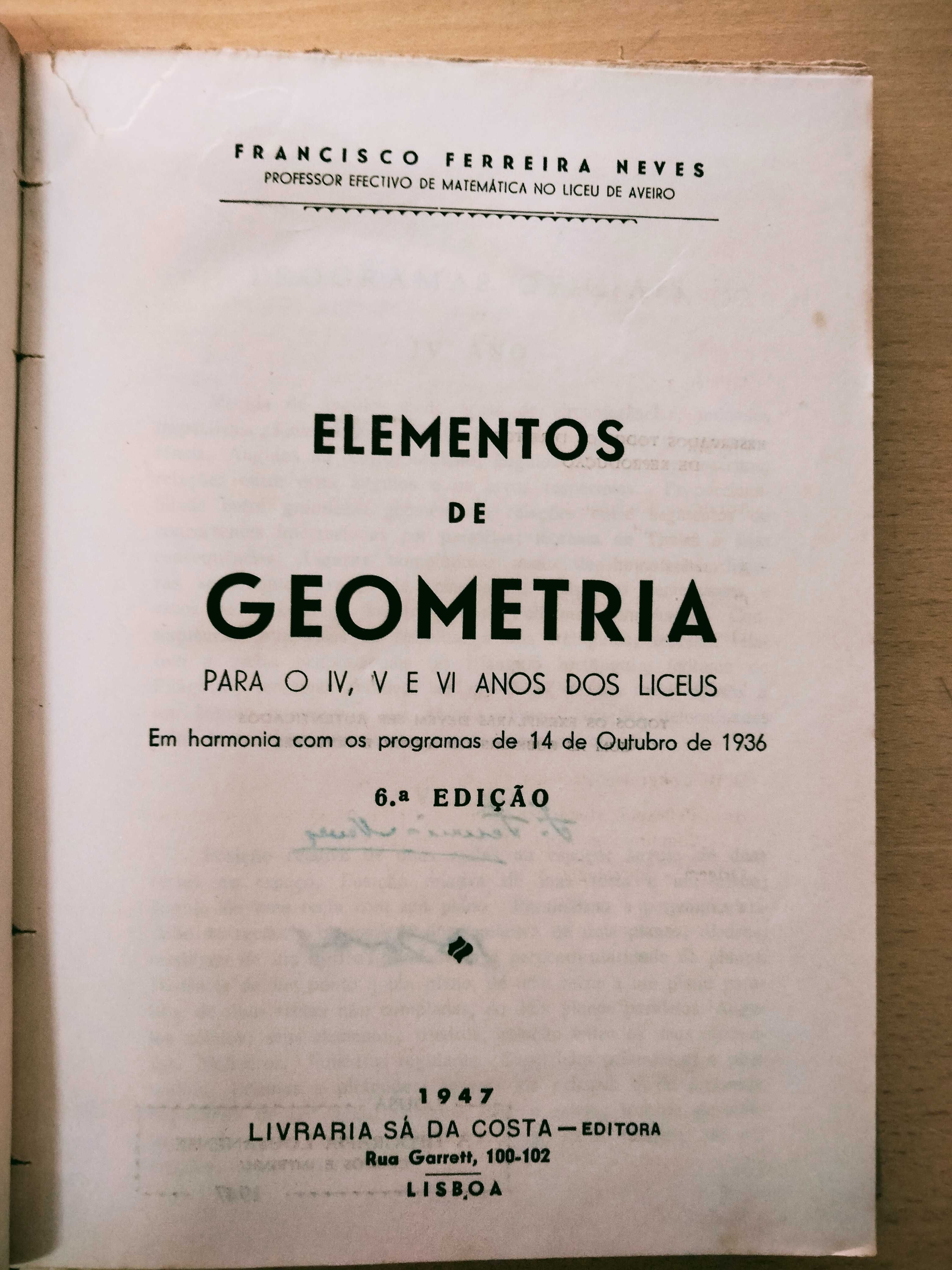 Geometria Aprovada Oficialmente Para os 4º, 5º e 6º Anos dos Liceus